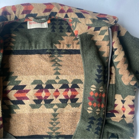 REVOLUTION Checked Navajo-Inspired Overshirt Zip Dark Green Size M - Picture 16 of 16